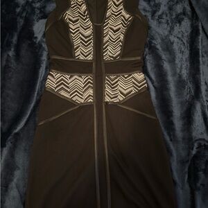 Bebe Black and Cream Embellished Halter Midi Dress